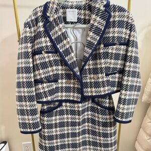 Sandro Navy and Cream Checkered Ensemble